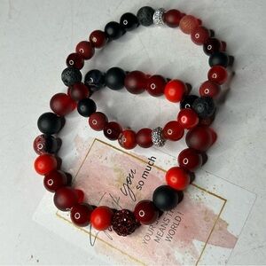 Red Agate & Lava Stone Bracelet Set